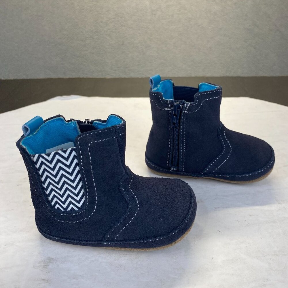 Robeez First Kicks Maddox Navy Leather Boot Size‎ 6-9 Months Zipper,Baby, New
